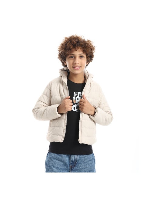 جاكيت بويز الأساسي المبطن بغطاء رأس - بيج